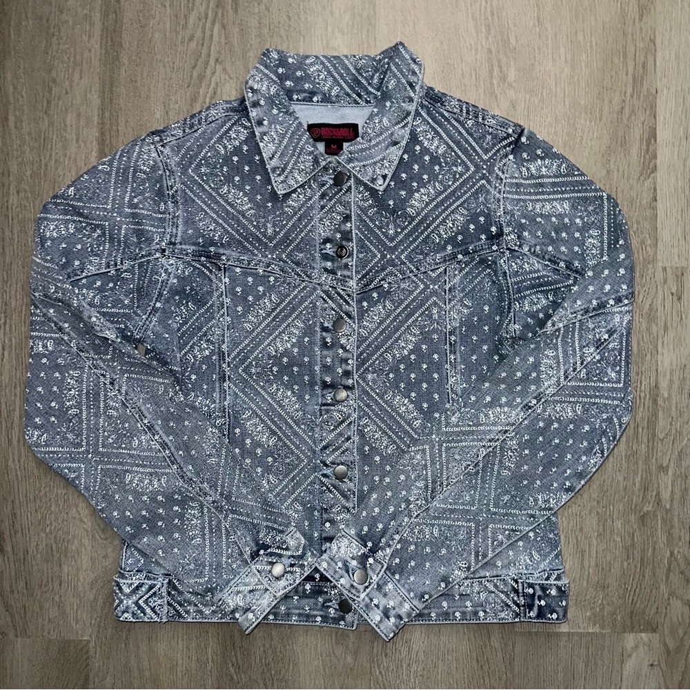 Rock & Roll Denim Jean Jacket with Paisley Print